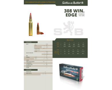 Munitions Sellier & Bellot Calibre 308 WINCHESTER 165 Grs TXRG - Boite de 20