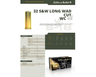 Munitions Sellier & Bellot Calibre 32 S & W 100 Grs WC - Boite de 50