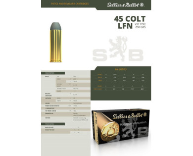 Munitions Sellier & Bellot Calibre 45 COLT 250 Grs LFN - Boite de 50