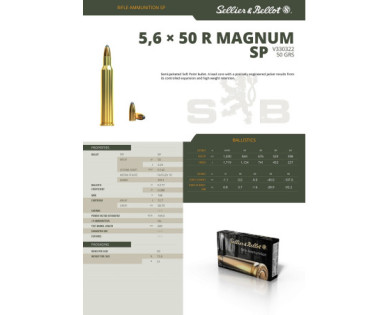 Munitions Sellier & Bellot Calibre 5.6X50R 50 Grs SP - Boite de 20