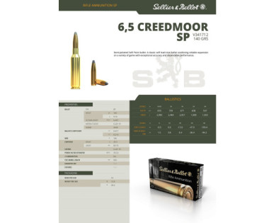 Munitions Sellier & Bellot Calibre 6.5 CREEDMOOR 140 Grs SP - Boite de 20
