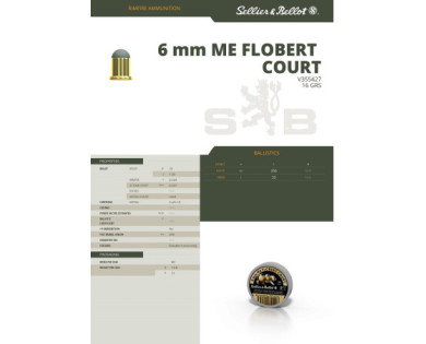 Munitions Sellier & Bellot Calibre 6mm FLOBERT LRN - Boite de 100