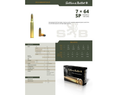 Munitions Sellier & Bellot Calibre 7X64 140 Grs SP - Boite de 20