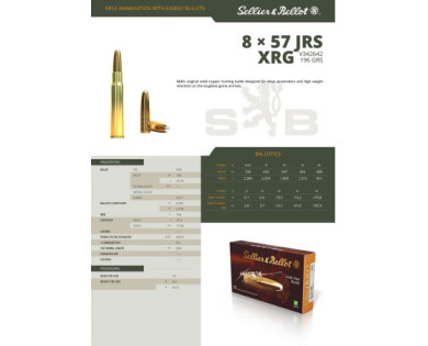 Munitions Sellier & Bellot Calibre 8X57 JRS 196 Grs XRG - Boite de 20