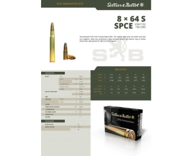 Munitions Sellier & Bellot Calibre 8X64S 196 Grs SPCE - Boite de 20