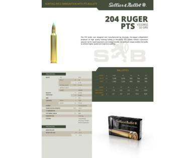 Munitions Sellier & Bellot Calibre 204 RUGER 32 Grs PTS - Boite de 20