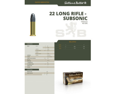Munitions Sellier & Bellot Calibre 22 LR 40 Grs SUBSONIC LRN - Boite de 50
