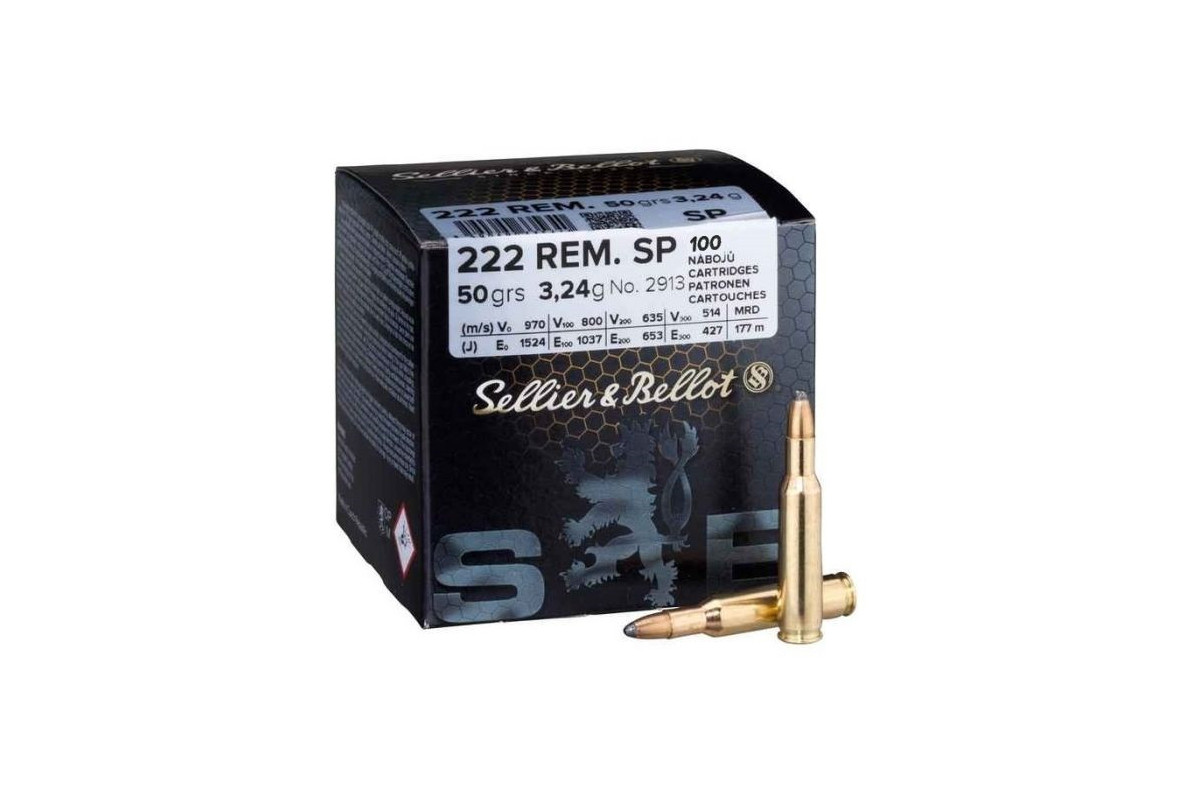 Munitions Sellier & Bellot Calibre 222 REMINGTON 50 Grs SP - Boite de 100 Munitions Sellier & Bellot Calibre 222 REMINGTON 50 Grs SP - Boite de 100