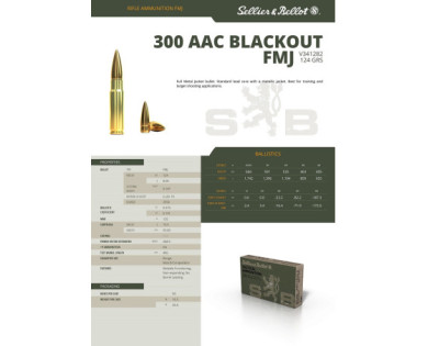 Munitions Sellier & Bellot Calibre 300 AAC BLACKOUT 124 Grs FMJ - Boite de 20
