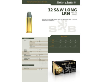 Munitions Sellier & Bellot Calibre 32 S & W 100 Grs LFN - Boite de 50