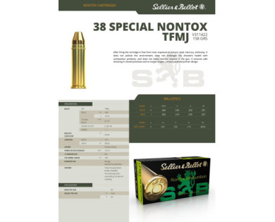 Munitions Sellier & Bellot Calibre 38 SPECIAL 158 Grs FMJ NONTOX - Boite de 50