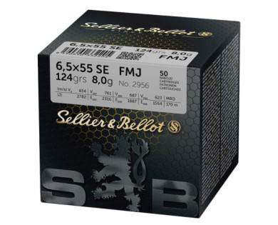 Munitions Sellier & Bellot Calibre 6.5X55SE 124 Grs FMJ -...