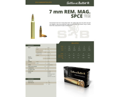 Munitions Sellier & Bellot Calibre 7 MM REMINGTON MAGNUM 173 Grs SPCE - Boite de 20