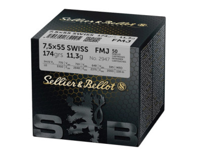 Munitions Sellier & Bellot Calibre 7.5X55 SWISS 174 Grs...