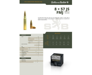 Munitions Sellier & Bellot Calibre 8X57 JS 196 Grs FMJ - Boite de 50