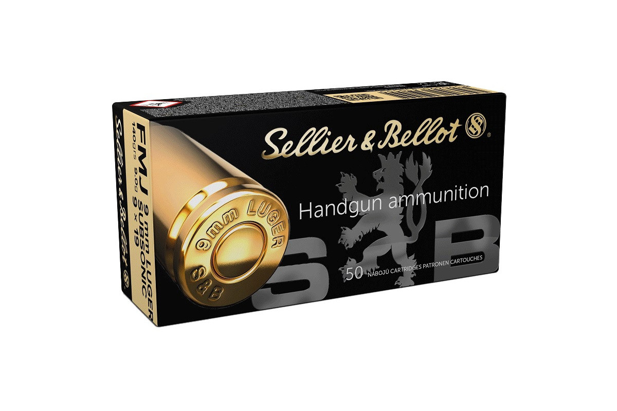 Munitions Sellier & Bellot Calibre 9X19 140 Grs FMJ SUBSONIC - Boite de 50 Munitions Sellier & Bellot Calibre 9X19 140 Grs FMJ SUBSONIC - Boite de 50