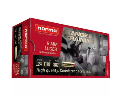 Munitions Norma Calibre 9x19 124 Grains - Boite de 50