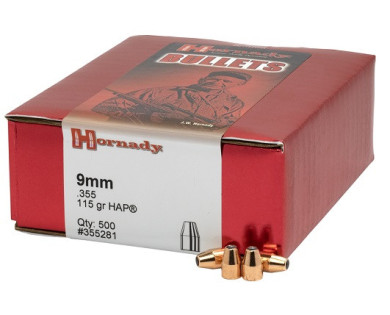 Boite de 500 ogives HORNADY Calibre 9mm Diam.355 115 Grs HAP