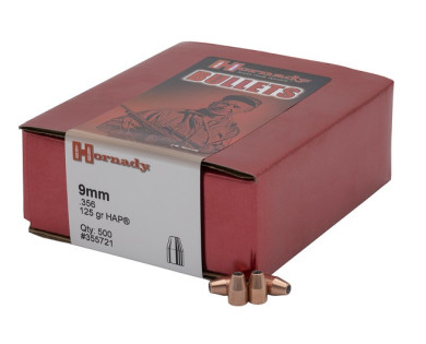 Boite de 500 ogives HORNADY Calibre 9mm Diam.356 125 Grs HAP