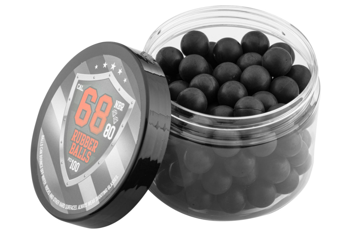 Boîte de 100 billes caoutchouc durci rubber balls calibre .68 Boîte de 100 billes caoutchouc durci rubber balls calibre .68