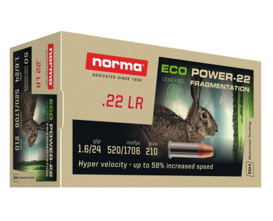 Munitions NORMA calibre 22LR ECO-POWER-22 RN sans plomb...