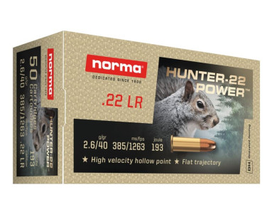Munitions NORMA calibre 22LR HUNTER-22 POWER HP plomb...