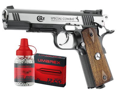 Pack Pistolet Umarex Colt Special Combat CO2 calibre 4.5 mm 2.8 joules avec 5 capsules CO2 et...