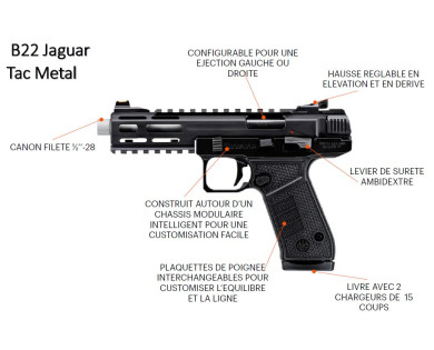 Pistolet semi-automatique BERETTA B22 Jaguar Tac Metal noir fileté calibre 22LR