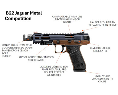Pistolet semi-automatique BERETTA B22 Jaguar Metal Competition fileté calibre 22LR