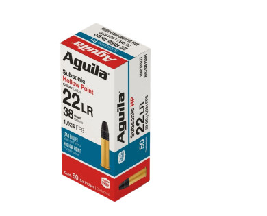 Munitions AGUILA calibre 22 LR subsonique pointe creuse HP 38 grains