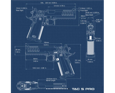 Pistolet BUL SAS II TAC PRO 5 Pouces G2 Inox Calibre 9x19 (point rouge non inclus)