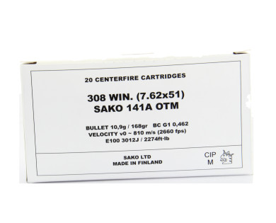 Munitions Sako 308 X 20 10.9 G 168 Grains