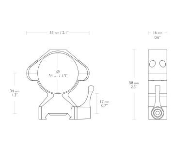 Montage à colliers precision steel 21mm 34mm Levier Hawke