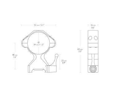Montage à colliers precision steel 21mm 34mm Levier Hawke