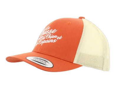 Casquette chasse tricolore Orange / beige “La chasse pour le chien et les copains”