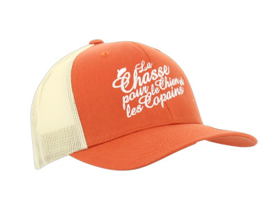 Casquette chasse tricolore Orange / beige “La chasse pour le chien et les copains”