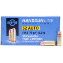 Munitions PPU 32 ACP ou 7.65 Browning 71 Grs FMJ Boîte de 50