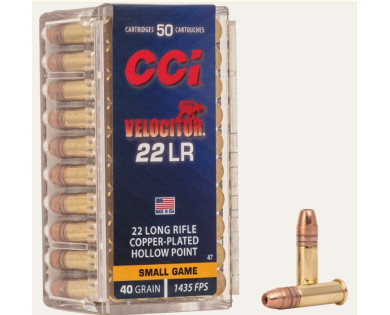 Munitions CCI 22 LR Velocitor 40 Grains Copper Plated...