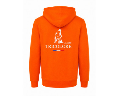 Sweat Chasse Tricolore broderie dos - orange