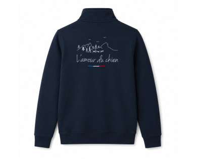 Sweat col zippé L'amour du chien - marine CHASSE TRICOLORE