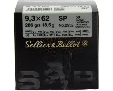 Munitions Sellier & Bellot Calibre 9.3X62 286 Grs SP - Boite de 50