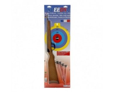 Carabine crosse bois 1 coup + 4 fléchettes + cible 
