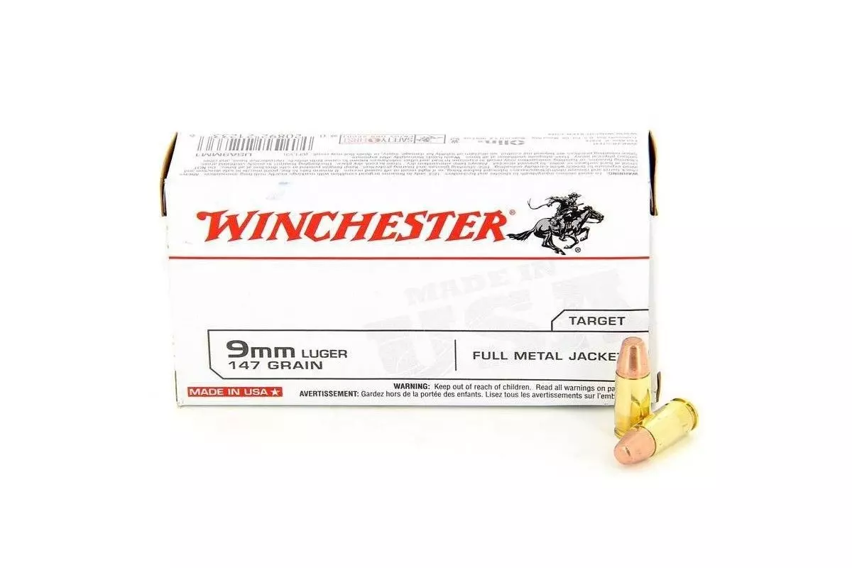 Munitions Winchester FMJ calibre 9x19 mm 147 grs boîte de 50 